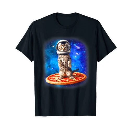 Cat in Space Kitten Cat Lover Pet Owner Apparel Astronaut Cat With Pizza Space Kitten Funny Cat Meme Pet T-Shirt