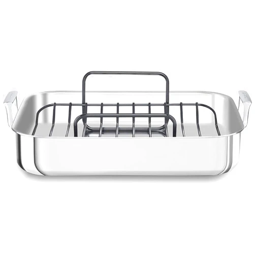 EEE DEALS 16inch Tri-Ply Stainless Steel Roaster with Rack Brushed Exterior and Polished Interior, Brushed Steel,KC1T16R