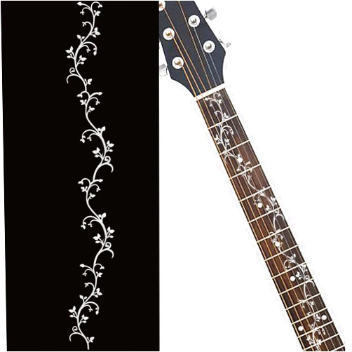 PLIGREAT 2 Pcs Guitar Neck Fretboard Stickers Guitar Fretboard Markers Removable Silver Vines Decal DIY Guitar Gift for Electric Bass Player Acoustic Guitar Decorations Musical Instrument Shop Supply