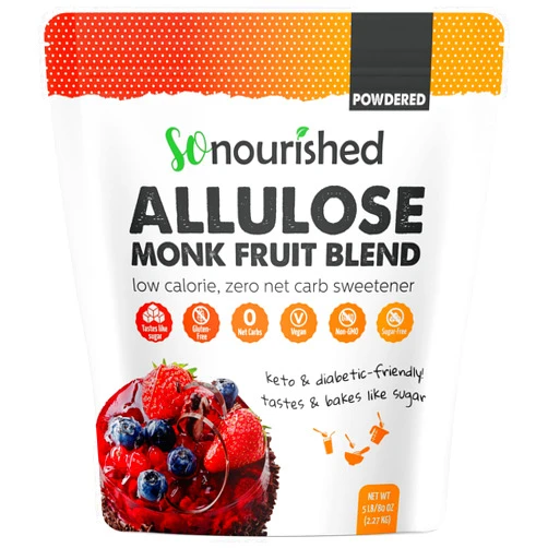 So Nourished Monk Fruit Sweetener with Allulose Powdered - 1:1 Sugar Substitute, Keto - 0 Calorie, 0 Net Carb, Non-GMO (5 lb / 80 oz)