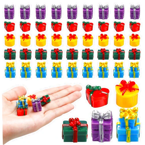 Bucherry 50 Pcs Miniature Gift Boxes Figurines Resin Charms DIY Craft for Garden Accessories Christmas Decoration Phone Case Making(Cute Style)