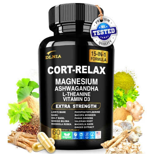 DLNIA Super Calm Cortisol Supplement with Magnesium Glycinate, Ashwagandha, L-Theanine, Phosphatidylserine, Ginkgo Biloba & Lions Mane for Calm, Focus, Mental Clarity, Relaxation, Sleep, Energy