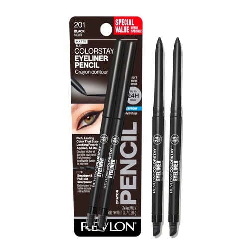 Revlon ColorStay Pencil Waterproof Eyeliner, Smudge-Proof, Eye Makeup with Built-In Sharpener, 201 Black, 2 pack