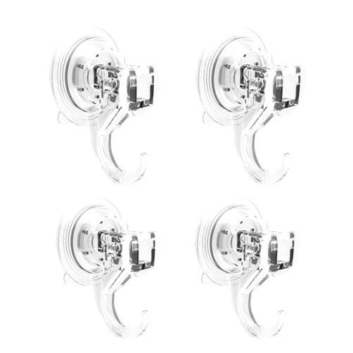 Quntis Suction Hooks 4 Packs, Powerful Push and Lock Vacuum Multi-Purpose Suction Shower Hooks Wreath Hanger Strong Absorption Suction Cup Holds Up to 3kg Transparent for Kitchen Bathroom Door Window