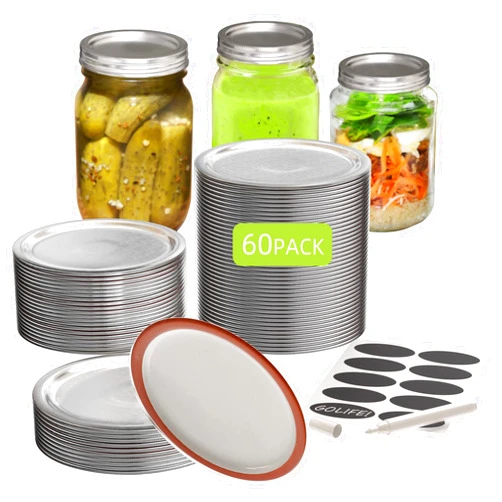 GOLIFE 60-Count, Regular Mouth Canning Lids for Ball, Kerr Jars, Split-Type Metal Mason Jar Lids for Canning 100% Fit & Airtight for Regular Mouth Jars with Food Grade Material