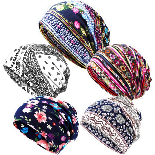 SATINIOR 5 Pieces Women's Slouchy Beanie Hat Stretch Turban Hats Cancer Headwear Caps Baggy Skull Sleep Scarf