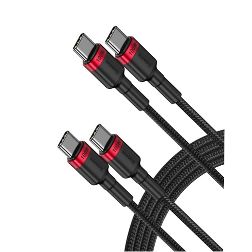 Baseus USB C Cable, (6.6ft, 2Pack), 100W PD 5A QC 4.0 Fast Charging USB C to USB C Cable, Nylon Braided Type C Cable Compatible with Galaxy S23 S22, iPhone 15/15 Pro/15 Plus/15 Pro Max, MacBook Pro
