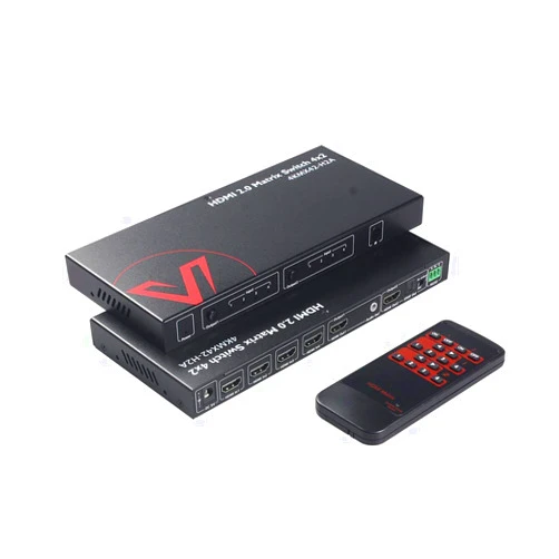 V AV Access AV Access HDMI Matrix Switch 4x2 4K@60Hz 4:4:4 HDR ARC/SPDIF 5.1CH, 3.5mm Stereo Audio, Scaler 4K 1080P Synch, HDCP 2.2 18Gbps, API RS232 Matrix Splitter 4 in 2 Out with IR Remote Control