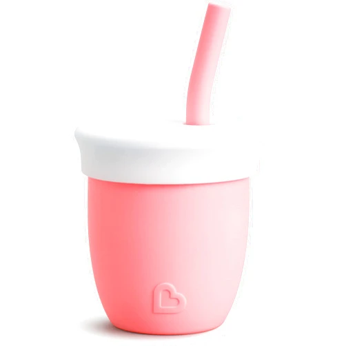 Munchkin C’est Silicone! Open Training Cup with Straw for Babies and Toddlers 6 Months+, 4 Ounce, 1 Pack, Coral