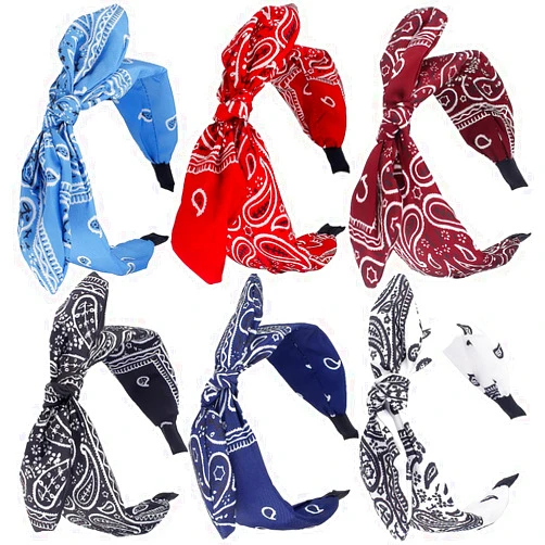 TOBATOBA Bandana Headband for Women Knotted Bow Headbands for Women Paisley Headband Cute Rabbit Ear Hair Bows for Women Top Knot Headband Turban Headbands Headwraps Hair Band for Women Girls 6Pcs