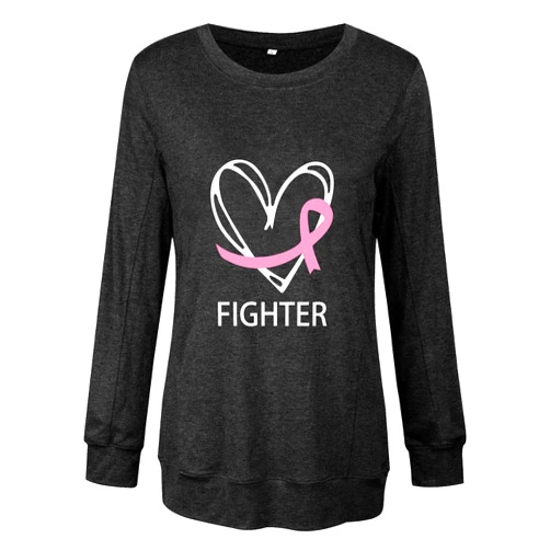 YFJRBR Sweatshirts for Women Crewneck Long Sleeve Pink Ribbon Letter Breast Cancer Prevention Sweater Drawstring