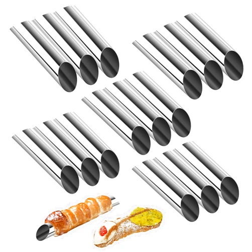 Hanmir Cannoli Tubes,5 inch Large Stainless Steel Cannoli Forms Non-stick cream horn Danish Pastry Molds for Croissant Shell Cream Roll Pack of 15