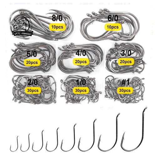 UCEC Fishing Hooks Octopus Hooks Circle Hooks for Saltwater Freshwater High Carbon Steel Offset Fishing Hook for Catfish Trout Fishing Size #1 1/0 2/0 3/0 4/0 5/0 6/0 8/0, 170pcs/box
