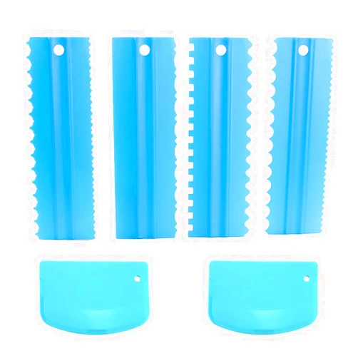 Alminionary Cake Scraper Smoother Set, 4pcs Plastic Sawtooth Comb Mousse Butter Cream and 2pcs Blue Dough Flexible Bowl Scraper for cake decorating Cake Edge Kitchen Baking Mold DIY Tool