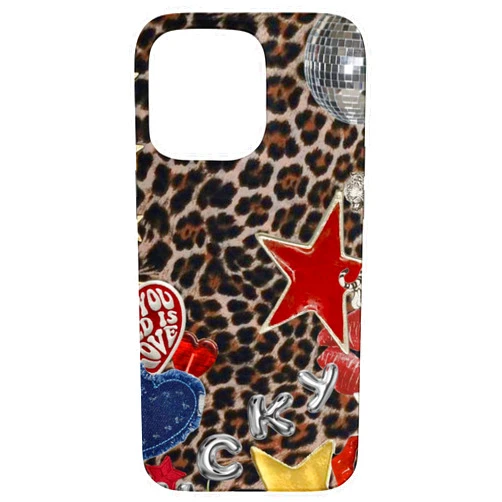JessiCase iPhone 15 Pro Max Aesthetic Cheetah Print Stars Pendant Y2K Leopard Cute Girl Case