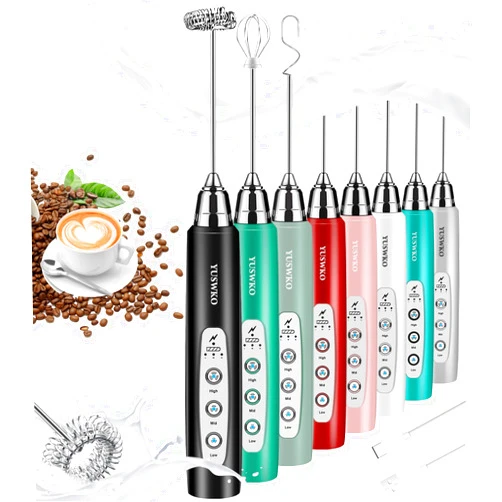 YUSWKO Milk Frother Handheld with 3 Heads, Electric Whisk Drink Foam Mixer with USB Rechargeable 3 Speeds, Mini Frother for Coffee Latte, Cappuccino, Hot Chocolate, Egg