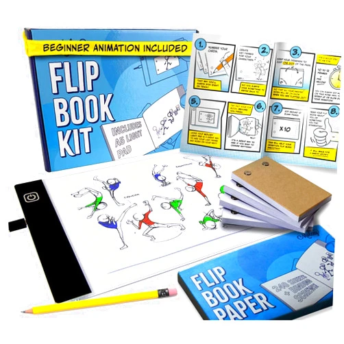 Molcey Flip Book Kit with LED Light Pad. Includes 240 Sheets Flip Book Paper with Screws for Drawing and Tracing. Animation Paper/Blank Flip Books for A5 Flipbook Kit for Kids 9-12 6-8. LED Light Box