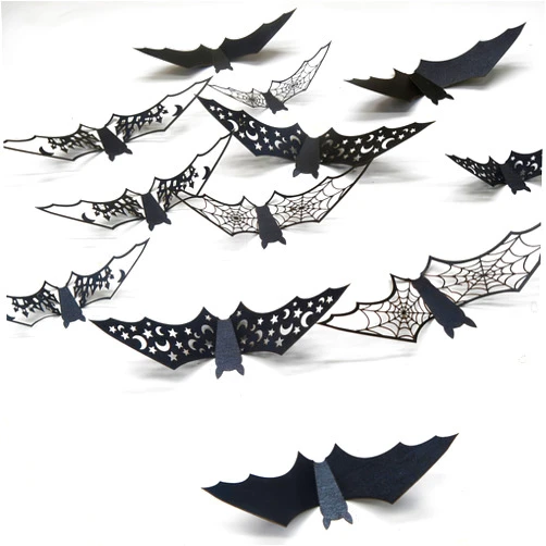 SHUXILIN 24Pcs Halloween Wall Decals 3D Halloween Bat Wall Stickers Decor Scary Bat Stickers Halloween Party Indoor Supplies Home Horror Hollow Castle Bat Wall Clings Decorations for Halloween Party Supplies