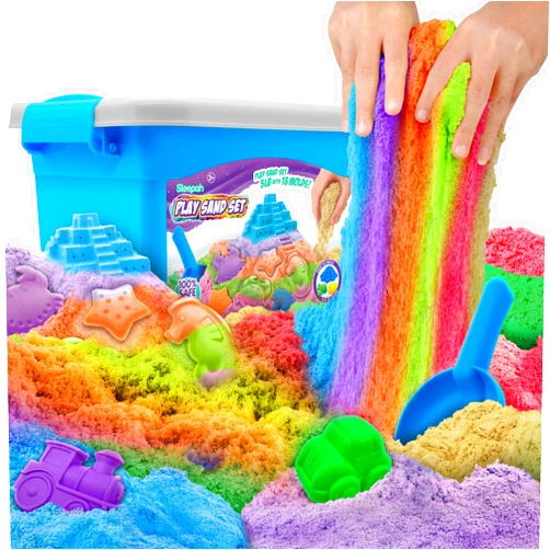 Sleepah Large Premium Play Sand Set – 5LB of No Mess Sensory Bin Activity with Large Molds for Girls & Boys –Sandbox Art & Crafts Activity Birthday Gift Kids 3 4 5 6 7 8 9 Years - Old Indoor or Outdoor Fun