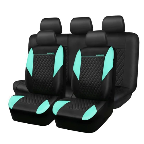 CAR PASS Mint Leather Seat Covers Full Set-Universal Quilting Cute Girly Car Seat Cover with 5mm Composite Sponge Inside,Airbag Compatible,2zipper Bench for Most Sedan,SUV,Truck(Full Set,Mint)