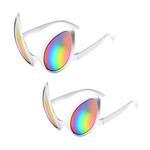 NUOBESTY 2Pcs Alien Glasses Sliver Plastic Alien Sunglasses Alien Eyeglasses Alien Costume Accessories for Halloween Party Favors Green Glasses