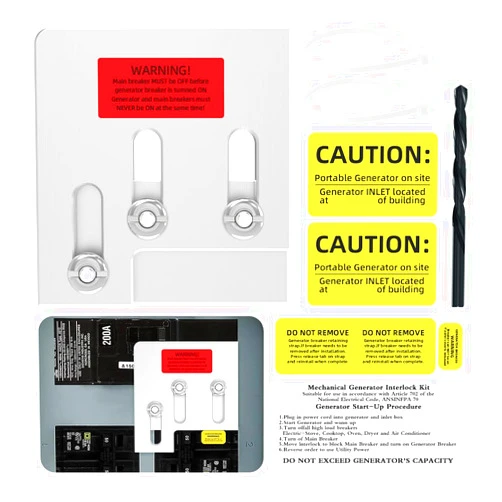 Malictele Generator Interlock Kit, Malictele Compatible with Square D QO or Homeline 150 or 200 amp Panels Interlock Kit 1 3/8-inch Spacing Between Main and Generator Breakers Professional Interlock Kit