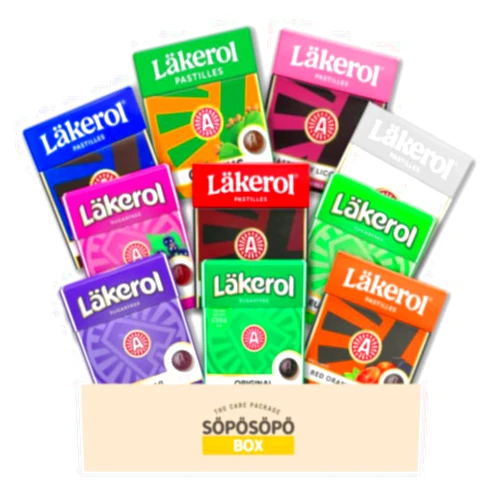 SÖPÖSÖPÖ Lakerol Läkerol Sugarfree Pastilles 10-Flavor Variety 0.8 oz packages each in a SOPOSOPO Box (Total of 10 items) SÖPÖSÖPÖ Box