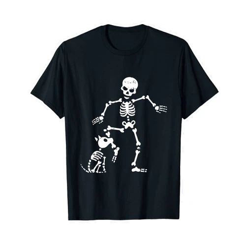 Halloween Shirts Dog Costume Men Women Kids Skeleton And Dog Halloween Costume Funny Skull Men Women T-Shirt
