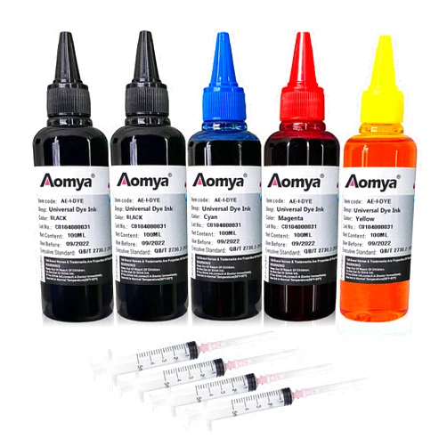 Aomya 500ml Universal Dye Ink Refill Kit for HP Canon Epson Brother Lexmark Printers Compatible Cartridges Refillable Cartridge CISS CIS System 4 Color Set with 4 Free Syringes (2BK, C, M, Y)