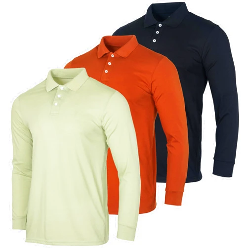 Real Essentials 3 Pack Men's Cotton Jersey Long-Sleeve Polo Shirt - Casual Workwear Office (Available in Big & Tall)