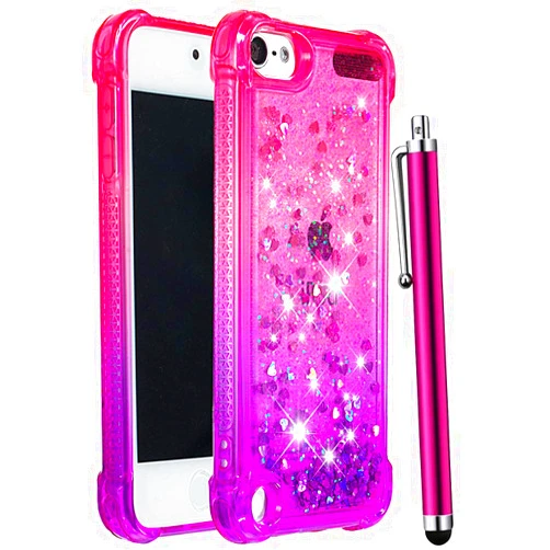 CAIYUNL iPod Touch 7 /iPod Touch 6 /iPod Touch 5 Case for Girls Women Kids,Glitter Bling Sparkle Shiny Liquid Floating Clear TPU Protective Phone Case for iPod Touch 7th/6th/5th Generation-Pink/Purple