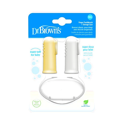 Dr. Brown's Silicone Finger Toothbrush for Baby with Travel-Storage Case, 3m+, Gray and Yellow, 2-Pack