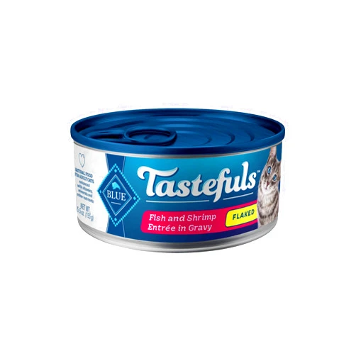 Blue Buffalo Tastefuls Flaked Wet Cat Food, Made with Natural Ingredients, Fish and Shrimp Entrée in Gravy, 5.5-oz Cans (24 Count)