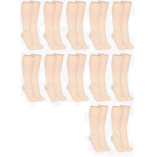 Janmercy 12 Pairs Ankle Bone Protection Figure Skating Socks with 6 PCS Ankle Gel Discs Nude High Tights for Ice Skates Footed Skate Socks Dance Tights