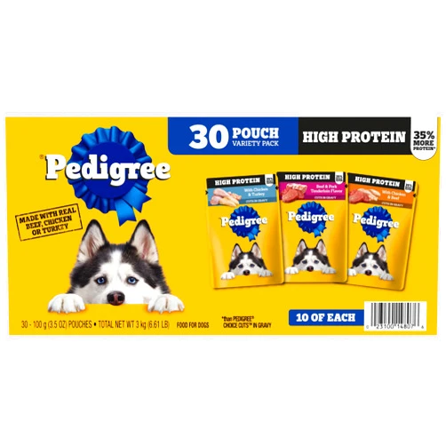 Pedigree High Protein Adult Soft Wet Dog Food 30-Count Variety Pack, 3.5 oz Pouches