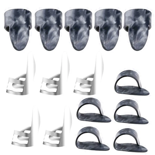 WLLHYF Thumb Finger Picks, 15 Pack Adjustable Finger Picks Set with Plastic Case, 5pcs Black Plastic Thumb Plectrums, 5pcs Index Finger Picks and 5pcs Stainless Steel Metal Finger Cots