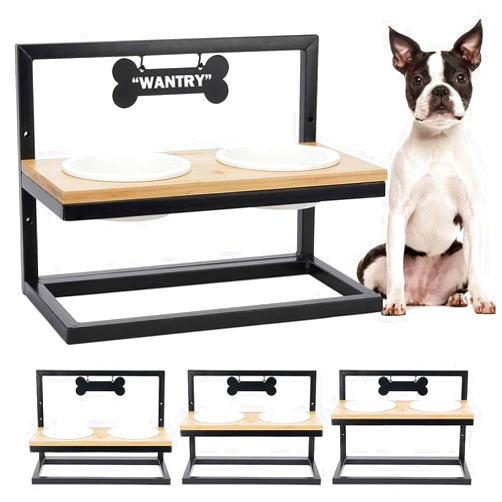 WANTRYAPET Elevated Dog Bowls Adjustable to 3 Heights with Marker, Antirust Stainless Steel Frame Raise Pet Feeder for Dog, Update Break-Resistant/Safe Melamine Food and Water Bowls, Black - Patented
