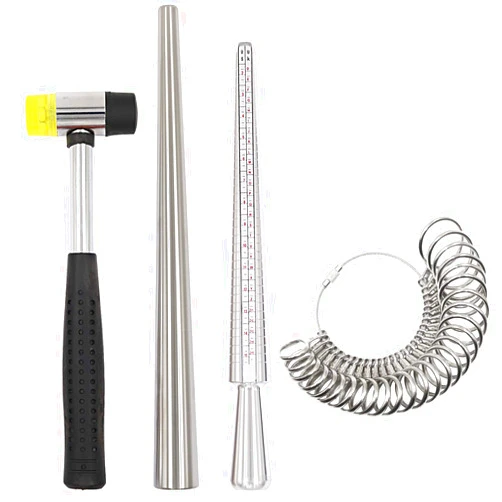 HEYMOUS Ring Sizer Mandrel Measuring Tool Steel Ring Sizing Gauge Sizers Set Rubber Jeweler's Mallet Hammer Metal Finger Size Stick Wire Wrap Rings Tools Jewelry Making Kit