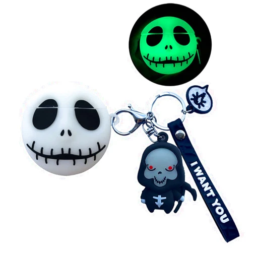 Generic AirPods Case Cover, Cute Ghost Pumpkin Lantern Case with Lanyard Keychain Designed for Airpods 2nd & 1st,Soft Silicone Anime Funny 3D Cartoon AirPods 2/1 Case for Women Men Kids Teens (Luminous Skull)