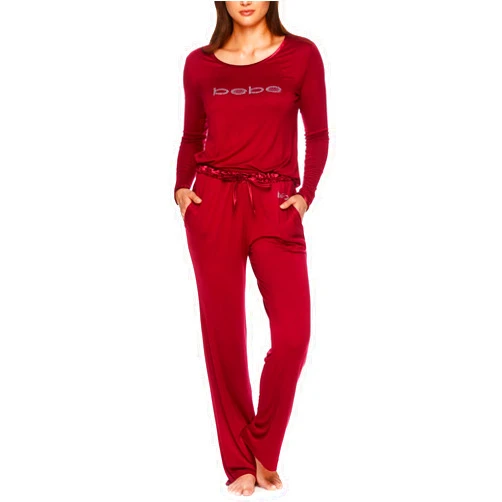 bebe Womens Long Sleeve Shirt and Pajama Pants Lounge Sleepwear Set