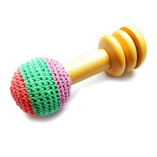 Shumee Crochet Handmade Wooden Rattle for Babies - Perfect Montessori Toys|Grasping Teething Toy for Babies, Wooden Ring Rattle Teether Chew Wood Beads Rattling Teething Gym Toys|Baby Birthday Gifts