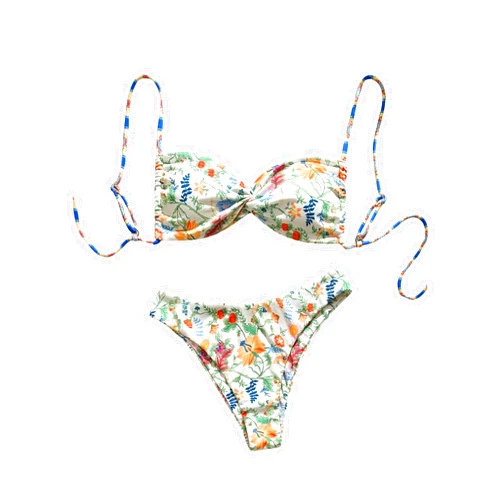 MakeMeChic Women's Bikini Set Graphic Print Twist Front Backless Summer Swimsuit Bathing Suit