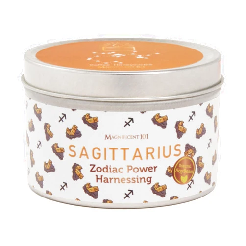 Magnificent 101 Sagittarius Zodiac Sign Candle – Scented Soy Wax Candle – Choose Your Birthdate – Make Great Holiday Gifts for Astrology Fans – 6oz Tin Holder Ideal for Men’s and Women’s Décor Style