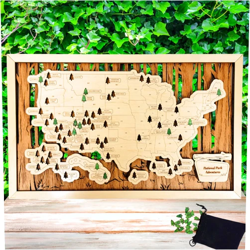 Livin Harmony National Parks Map 11x19 Wooden Push Pins Travel Map Tracker - National Parks Gifts Decor National Parks Scratch Off Map & National Park Checklist Wood Poster, National Parks Bucket List