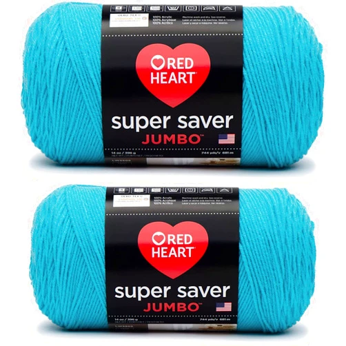 Red Heart Super Saver Jumbo Turqua Yarn - 2 Pack of 396g/14oz - Acrylic - 4 Medium (Worsted) - 744 Yards - Knitting/Crochet