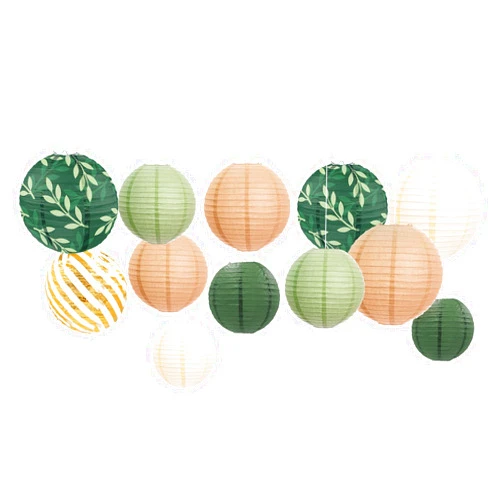 AOBKIAT Party Decorations Paper Lanterns Set,12PCS Sage Green Brown Chinese Japanese Hanging Paper Lantern for Green Boho Wedding Party,Birthday, Bridal Showers,Neutral Party Decor