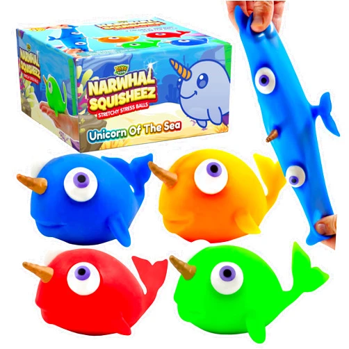 YoYa Toys Narwhal Squisheez Squishy Stress Relief Balls (Set of 4) | Stretchy Fidget Animal Shaped Toys for Boys, Girls & Adults | Colorful Fish Stretch Toy | Great for ADHD, Autism, Anxiety