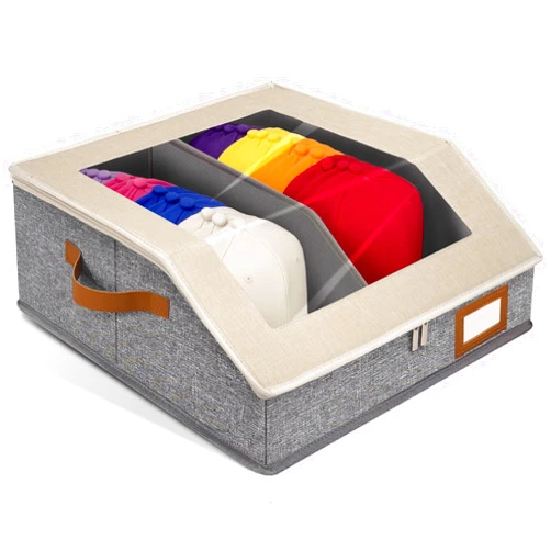 LVGOATH 2-in-1 Hat Organizer for Baseball Caps Holds 24-30 Hats Holder for Closet with Clear lid Stackable Hat Storage with Adjustable Space Cowboy Hat Box for Men Women 1 PCS White and Grey