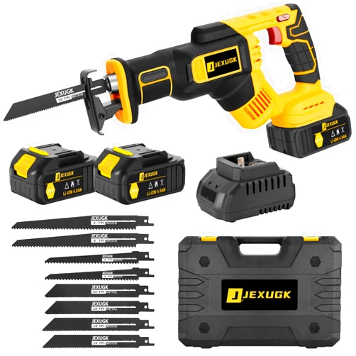 JEXUGK Reciprocating Saw Cordless, 21V 2 x 4.0Ah Battery Brushless Power Cordless Saw, 0-3500 SPM Variable Speed, 8 Saw Blades & Fast Charger Reciprocating Saws for Wood/Metal/PVC Cutting