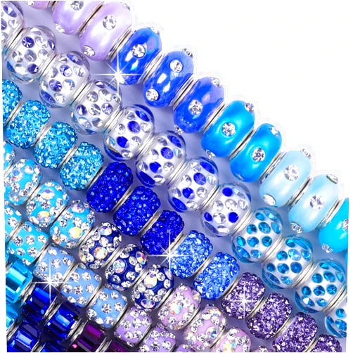 Aipridy 90 Pieces Lucky Beads Lover Pearls and Glass Rhinestones Amber Beads, Large Hole Spacer Beads European Craft Beads fit DIY Charms Bracelet Jewelry Making (Purple-Aqua-Blue)